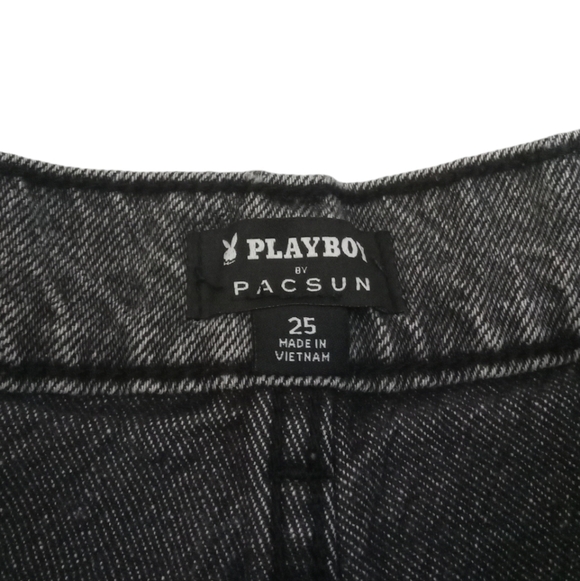 Pacsun x Playboy Charcoal Logo Print Straight Leg Button Fly High Waist Sz 25 - Picture 4 of 10